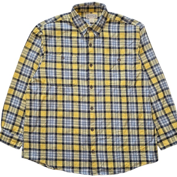 DULUTH Flannel Shirt Button Up Long Sleeve Yellow Blue Plaid Relaxed Mens XL - Picture 1 of 6